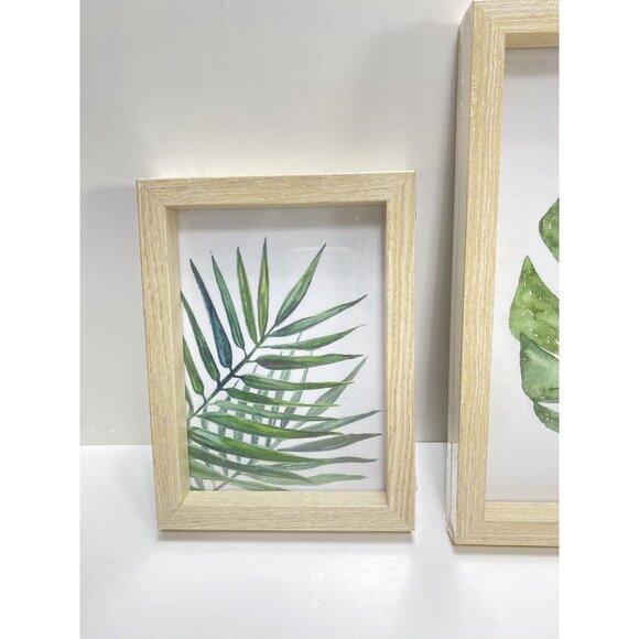 Sealed Set of 3 Leaves Botanical Leaf Minimalist Photo Wooden Frames Art New - Picture 2 of 11